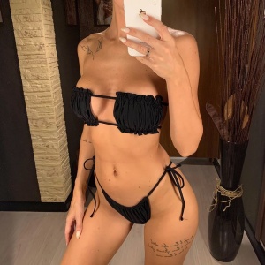 Costum de baie 2 piese, cupe incretite si slip reglabil, negru #ZZ2792 - Img 4