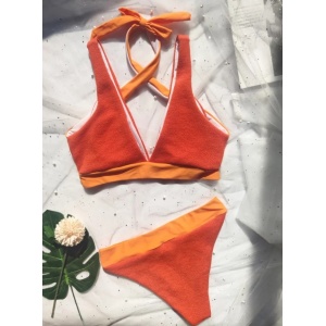 Costum de baie 2 piese, material reiat, portocaliu #ZZ2711 - Img 5