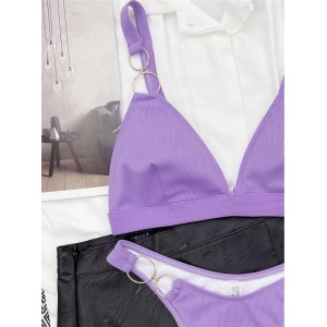 Costum de baie 2 piese ridat cu cercuri metalice decorative, mov #ZZ2904 - Img 5