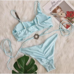 Costum de baie 2 piese sidefat cu cristale decorative, bleu #ZZ2868 - Img 2