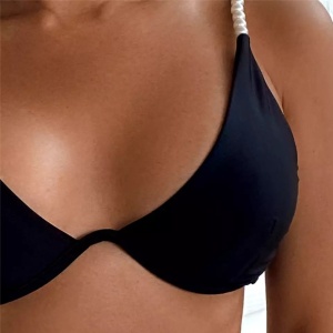 Costum de baie 2 piese, sutien cu sarma de sustinere si perle decorative, negru #ZZ2839 - Img 4