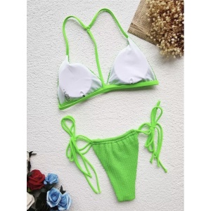 Costum de baie 2 piese texturat cu slip reglabil, verde #ZZ2773 - Img 5