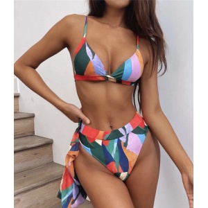 Costum de baie 3 piese cu bluza scurta, rosu #ZZ3913 - Img 2