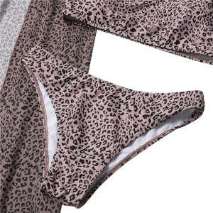 Costum de baie 3 piese cu fusta, imprimeu leopard, mov #ZZ3927 - Img 5