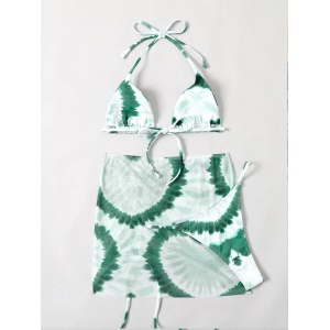 Costum de baie 3 piese cu fusta scurta, verde/ alb #ZZ3916 - Img 4