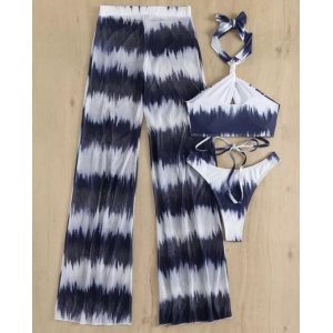 Costum de baie 3 piese cu pantaloni lungi si sutien petrecut, alb/ albastru #ZZ3960 - Img 4