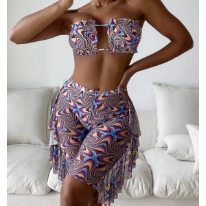 Costum de baie 3 piese cu pantaloni scurti, multicolor #ZZ3979