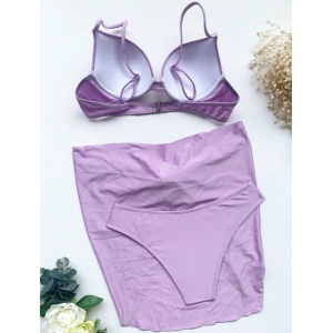 Costum de baie 3 piese satinat, cu esarfa, cupe buretate, lila #ZZ3971 - Img 4