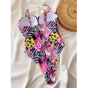 Costum de baie intreg cu cupe tari din burete, animal print multicolor #ZZ1034 - Img 4