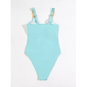 Costum de baie intreg sexy , bretele cu elemente metalice si cristale decorative, bleu/ turcoaz #ZZ1937 - Img 4