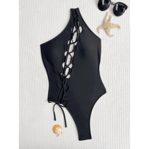 Costum de baie intreg sexy, cu snur reglabil in fata si spatele gol, negru #ZZ1932 - Img 3