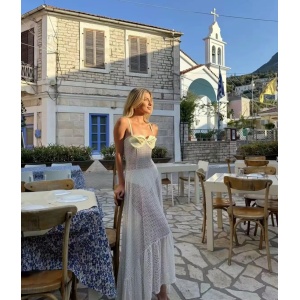 Rochie lungă sexy de plajă, vaporoasă, alb #ZZ1086 - Img 4