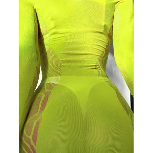 Rochie scurta sexy, elastica, cu maneca lunga si perle decorative, verde neon #ZZ4604 - Img 4