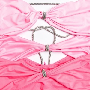Rochie sexy lunga, decupaje si accesorii metalice cu cristale, roz #ZZ1053 - Img 10