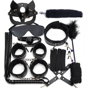 Set accesorii sexy din piele ecologica, negru, 10 piese #ZZ4407