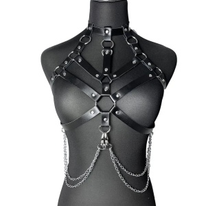 Set accesorii sexy tip ham din piele ecologica pentru bust, talie si picioare, negru, 2 piese #ZZ4903 - Img 8