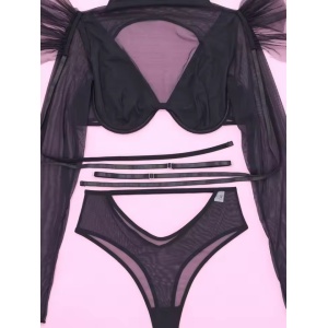 Set lenjerie intima sexy cu bluza maneca lunga, negru, 3 piese #ZZ4577 - Img 8