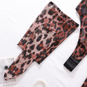 Set lenjerie intima sexy cu body si ciorapi inalti, imprimeu leopard, maro, 2 piese #ZZ4121 - Img 9