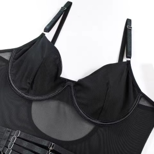 Set lenjerie intima sexy cu body si manusi lungi , negru, 4 piese #ZZ4274 - Img 8