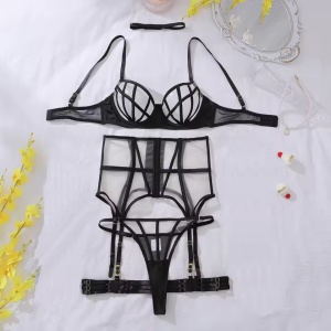 Set lenjerie intima sexy cu insertii de tul, negru, 5 piese#ZZ4365 - Img 12