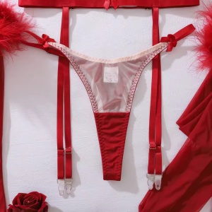 Set lenjerie intima sexy cu insertii de tul, visiniu, 6 piese#ZZ4389 - Img 10