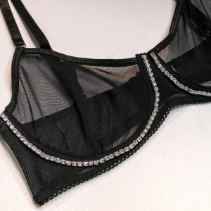 Set lenjerie intima sexy din dantela fina elastica cu cristale, negru, 3 piese #ZZ4948 - Img 9