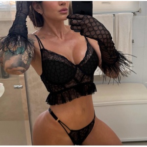 Set lenjerie intima sexy din dantelată brodată cu mănuși, negru, 3 piese #ZZ4263 - Img 3