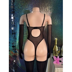 🔥Oferta zilei🔥Set lenjerie intima sexy cu ciorapi si manusi, negru, 3 piese#ZZ4514 - Img 6