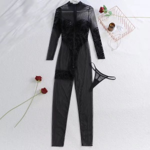 🔥Oferta zilei 🔥Salopeta sexy elastică lungă, semitransparenta, negru, 2 piese #ZZ4201 - Img 7