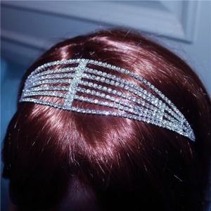 Accesoriu cap tip cordeluta cu cristale decorative, argintiu #ZZ4961 - Img 2