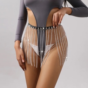 Accesoriu tip ham din piele ecologica si lant pentru talie, negru/ argintiu #ZZ4554 - Img 8