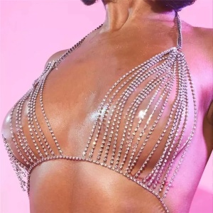 Body chain tip sutien cu cristale, argintiu #ZZ4535 - Img 2