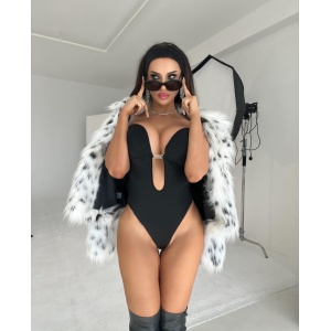 Body sexy pentru tinute cu spatele gol, cu decolteu adanc si bretele din silicon, negru #ZZ4392 - Img 9