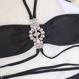 Costum de baie 2 piese, accesoriu detasabil cu cristale, negru #ZZ2749 - Img 10