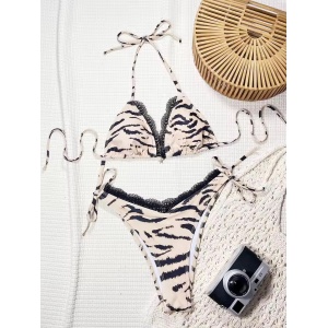 Costum de baie 2 piese animal print, roz/negru #ZZ2110 - Img 5