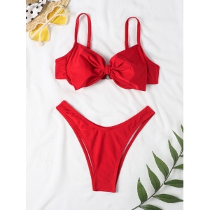 Costum de baie 2 piese cu funda mare la sutien, rosu #ZZ2721 - Img 4