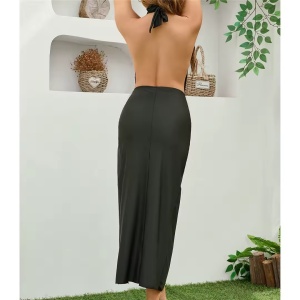 Costum de baie 2 piese cu fusta si catarame aurii decorative, negru #ZZ2140 - Img 6