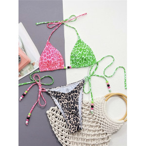 Costum de baie 2 piese cu imprimeu leopard si slip reglabil, multicolor #ZZ2030 - Img 2