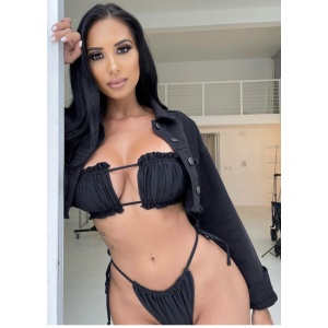 Costum de baie 2 piese, cupe incretite si slip reglabil, negru #ZZ2792 - Img 2