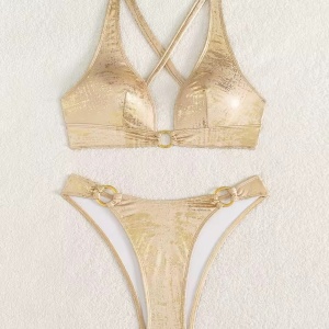 Costum de baie 2 piese metalizat, auriu #ZZ2049 - Img 2