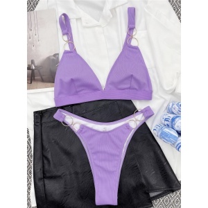 Costum de baie 2 piese ridat cu cercuri metalice decorative, mov #ZZ2904 - Img 2