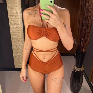 Costum de baie 2 piese, slip cu talie inalta, maro #ZZ2863 - Img 2