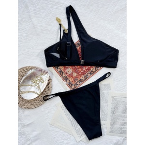 Costum de baie 2 piese, sutien pe un umar, negru #ZZ2738 - Img 3