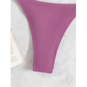 Costum de baie 2 piese, sutien pe un umar si slip tanga cu cristale la spate, roz #ZZ2131 - Img 5