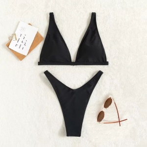 Costum de baie 2 piese tanga cu lantisor decorativ, negru #ZZ2750 - Img 3