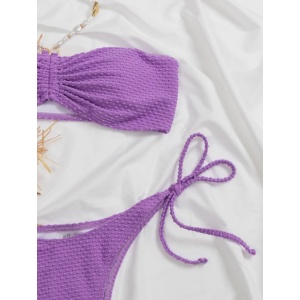 Costum de baie 2 piese textura, cu perle decorative, mov #ZZ2765 - Img 5