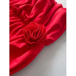 Costum de baie 3 piese cu fusta, cupe buretate si trandafiri decorativi, rosu #ZZ3040 - Img 10
