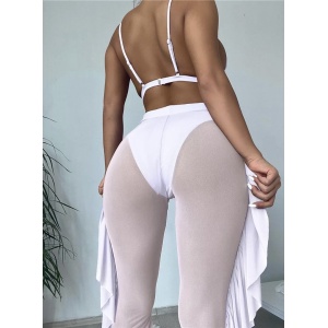 Costum de baie 3 piese cu pantalon lung semitransparent, alb #ZZ3947 - Img 2