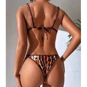 Costum de baie 3 piese cu pantaloni lungi, animal print, maro #ZZ3976 - Img 4