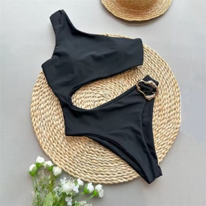 Costum de baie intreg pe un umar cu decupaj in zona abdomenului, negru #ZZ1079 - Img 10